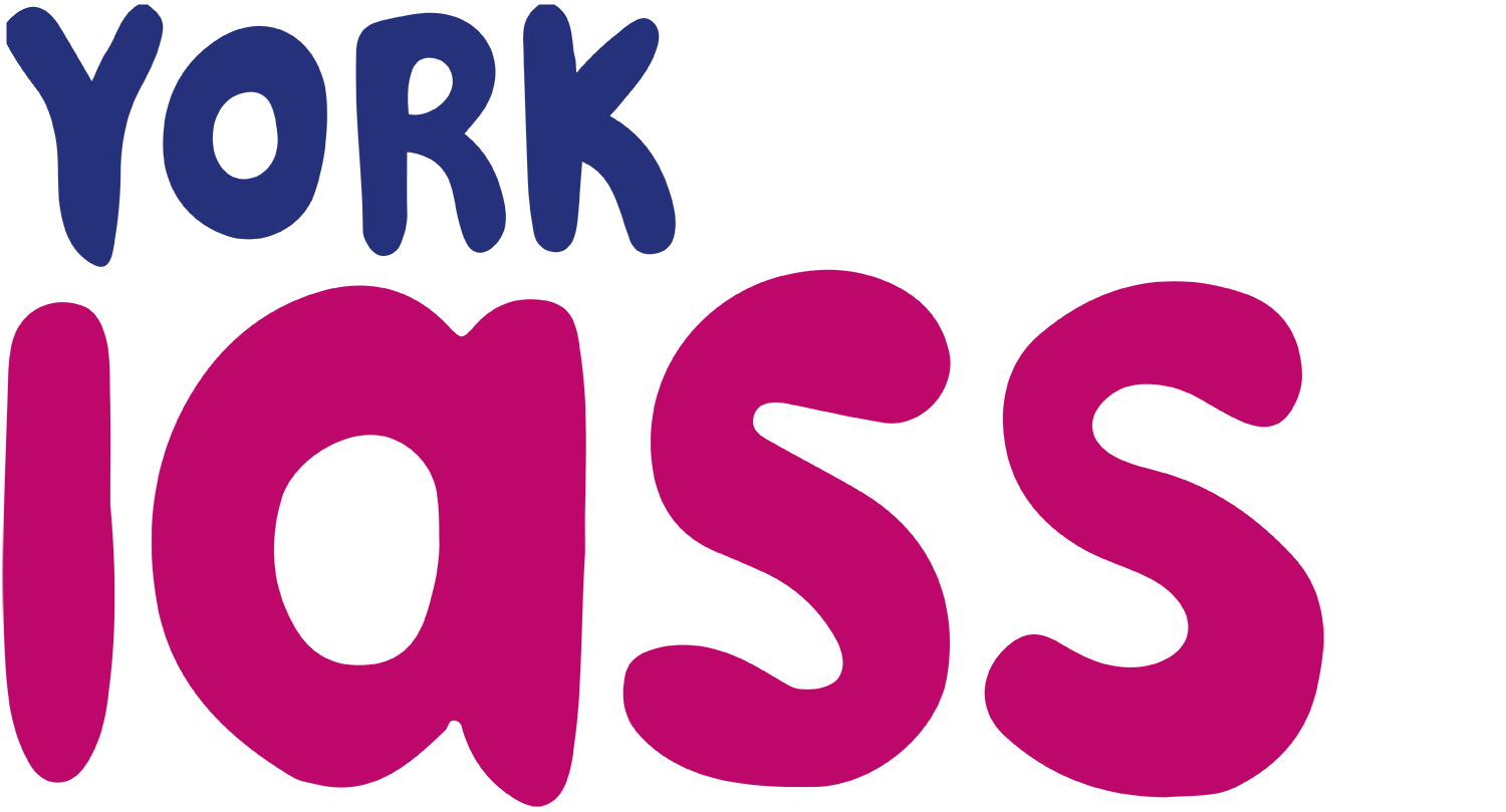 The word 'York' is in blue. The word 'IASS' is in dark pink.