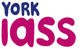 The word 'York' is in dark blue and sits above the word 'IASS' which is magenta in colour.